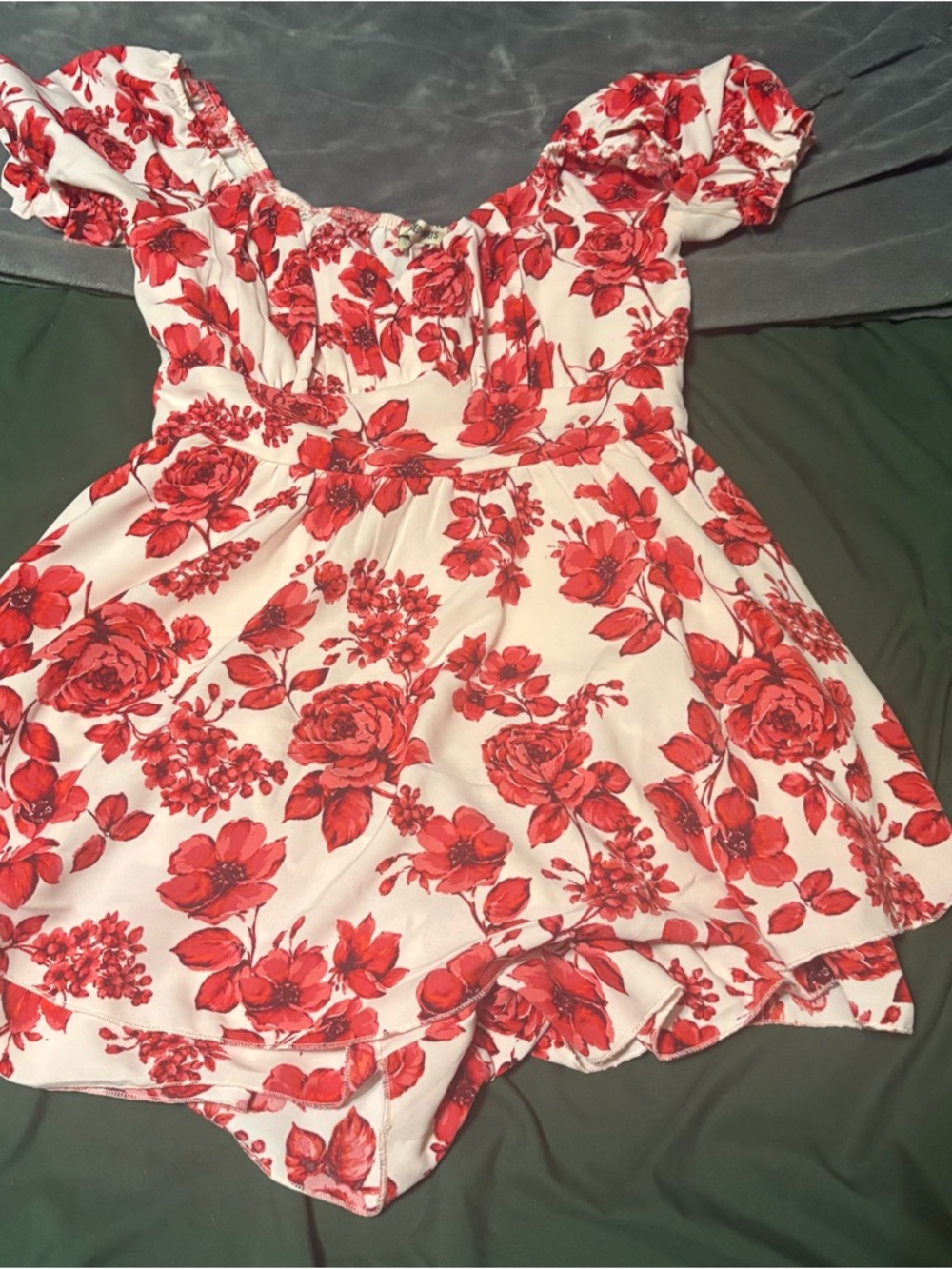 Women's Red Floral Off-Shoulder Romper